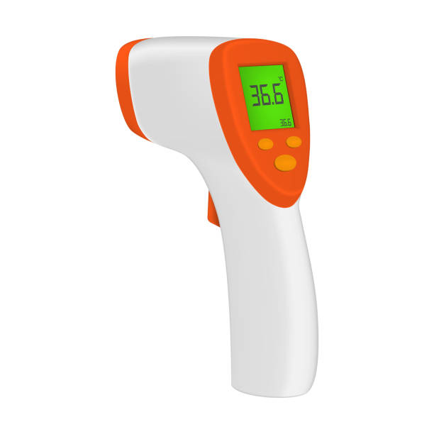 ilustrações de stock, clip art, desenhos animados e ícones de non-contact digital body infrared thermometer isolated on white background. realistic vector illustration - infrared thermometer