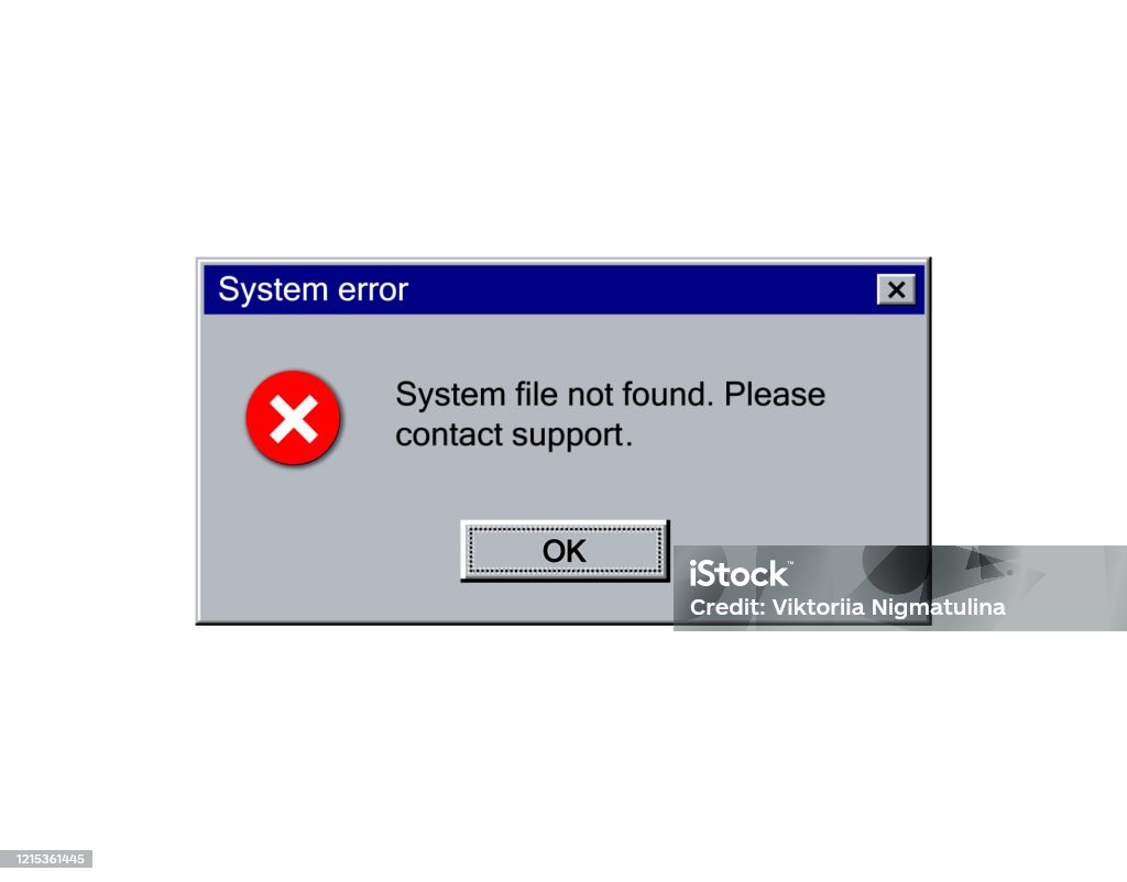 Old error window, abstract alert interface element in vintage style with red icon and ok button. Classic window error message mockup. Error Message stock vector Old error window, abstract alert interface element in vintage style with red icon and ok button. Classic window error message mockup. Error Message stock vector
