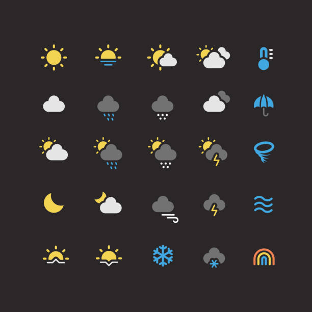 Flat Weather Icons Set of weather flat vector icons. lightning storm natural disaster cloud stock illustrations