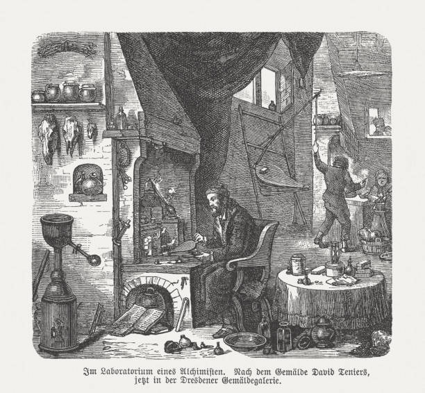 istock The Alchemist, painted by David Teniers, wood engraving, published 1893 1215366456