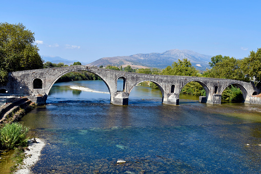 Greece, medieval bridge of Arta crossing Arachthos river