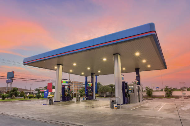 istock Gas station at sunset. 1215367774
