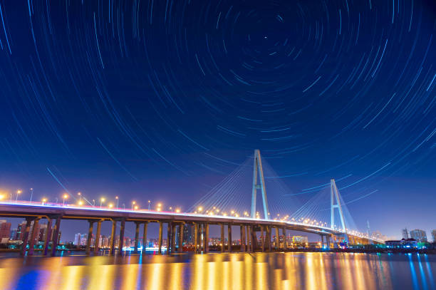Cable stayed bridge and star orbit in the Arctic,, Haihe Bridge, Tianjin, China