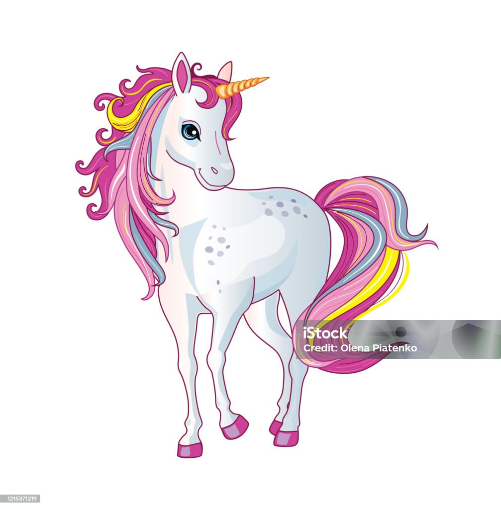 Cartoon Beautiful Unicorn With Rainbow Mane On White Background Childrens  Illustration Suitable For Print And Sticker Isolated Image With Magic Horse  Or Pony Fairytale Animal Wonderland Vector Stock Illustration - Download  Image