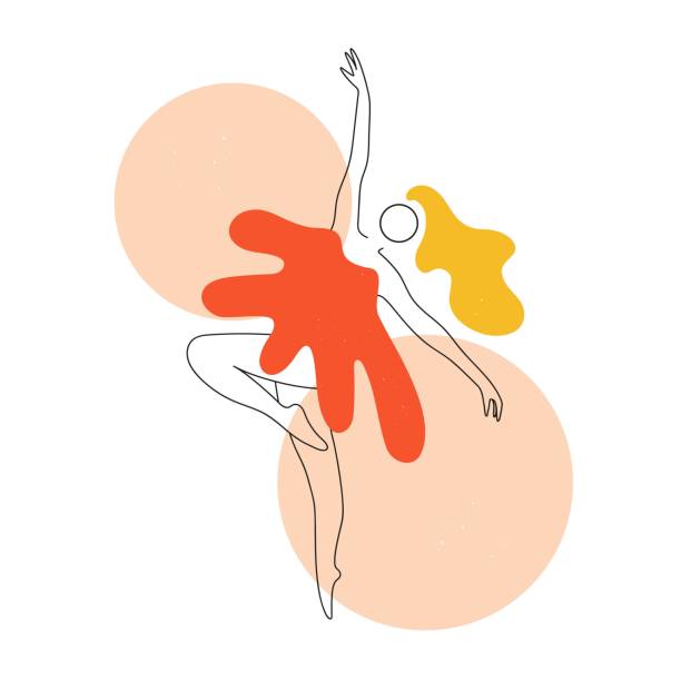 ilustrações, clipart, desenhos animados e ícones de ilustração vetorial abstrata com silhueta de mulher dançante. - women dancing contemporary red