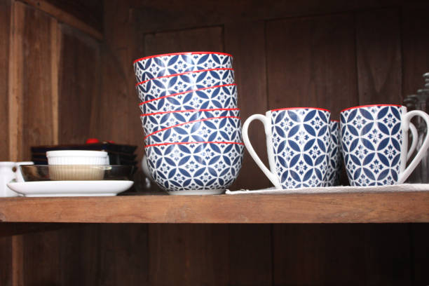 istock Furniture buffet with porcelain dishes  Rustic style 1215372348