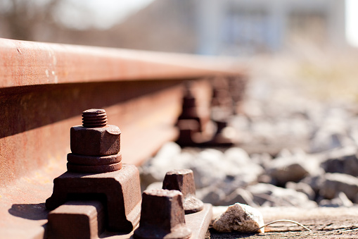 Detail of railroad tracks located in the urban downtown Padua area, Italy.