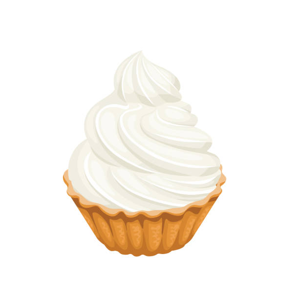 メレンゲタルトは白い背景に隔離されています。ホイップクリームのカップケーキ。新鮮なペストリーのベクターイラスト、漫画フラットスタイルで甘いデザート。 - cupcake sugar isolated on white white background点のイラスト素材／クリップアート素材／マンガ素材／アイコン素材