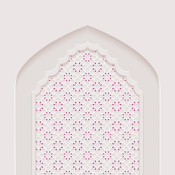 istock Stylized door in Arabic architectural style arch with ornamental patterned stone relief of Islamic mosque,greeting card for Muslim holidays 1215379576