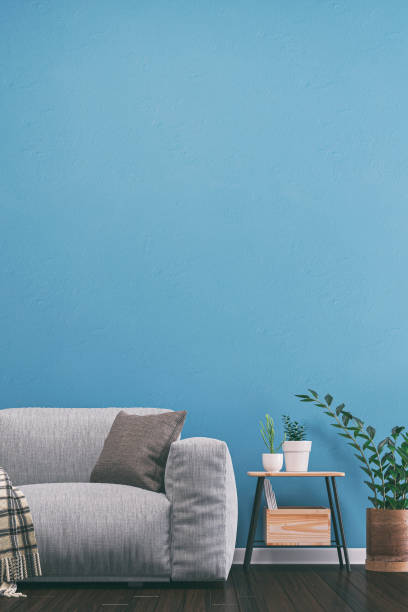 istock Empty living room with gray sofa, table and decoration 1215380810