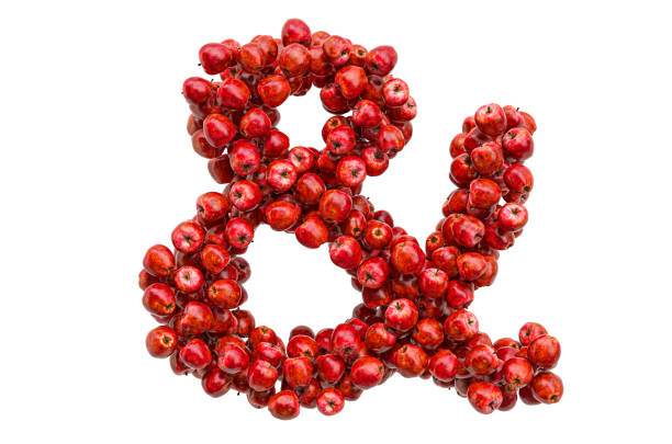 Ampersand symbol from red apples, 3D rendering isolated on white background