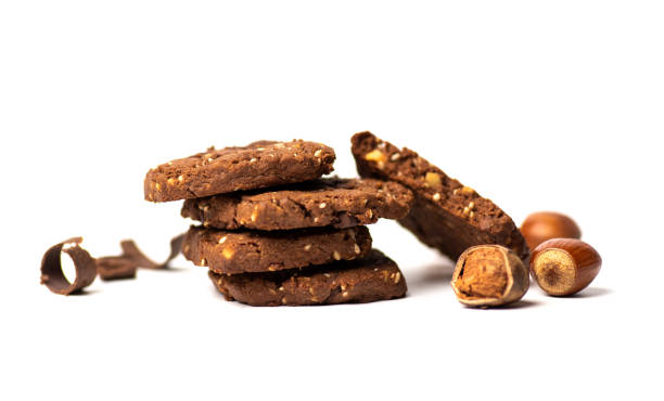 istock Integral cacao cookies with hazelnuts on white 1215386447