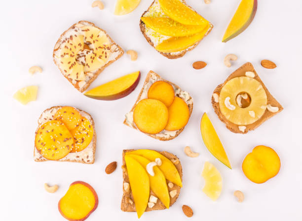 istock Set of healthy fruit sandwiches. 1215391030