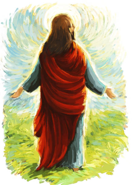 istock calm jesus messiah with the lamb and resurrection with nature background - illustration 1215397440
