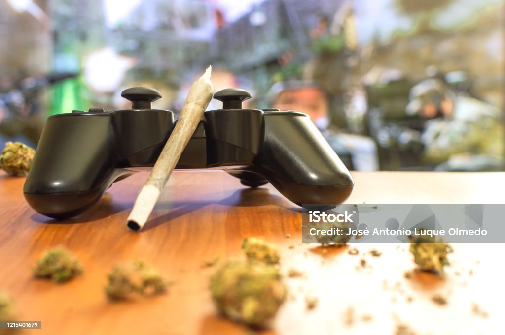 Computer Ganja Video Games And Cannabis Video Game Controller Big Joint And Grinder ...