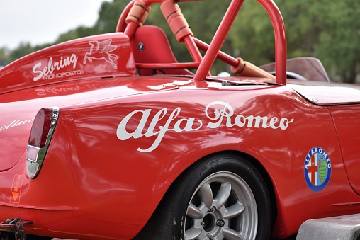 April 2019, St. Petersburg, Florida - red alfa romeo classic displayed at public festival