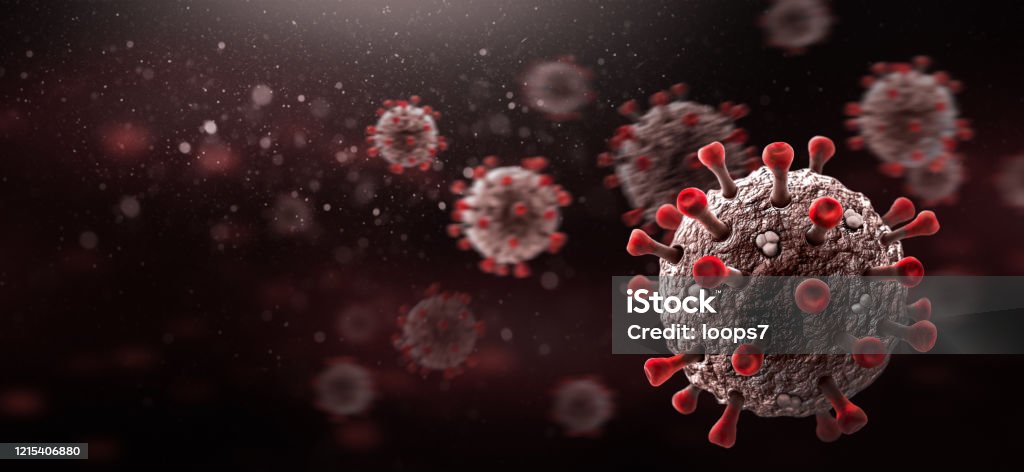 Corona Virus Corona Viruses against Dark Background HIV Stock Photo