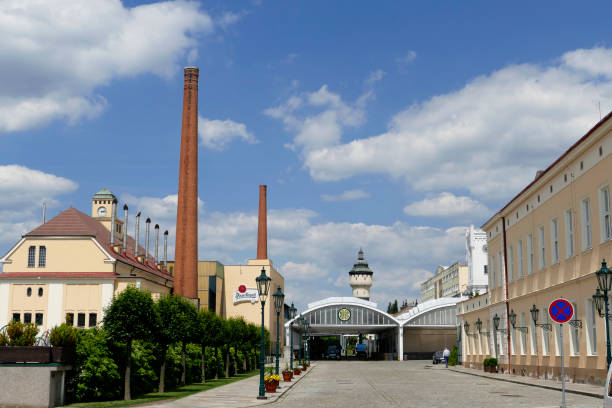 Prague, Czech Republic Pilsen, Czech Republic - june 01, 2017 -  Facade of Pilsner Urquell Brewery from 1839, Pilsen town is known as the birthplace of the Pilsener beer style pilsen stock pictures, royalty-free photos & images