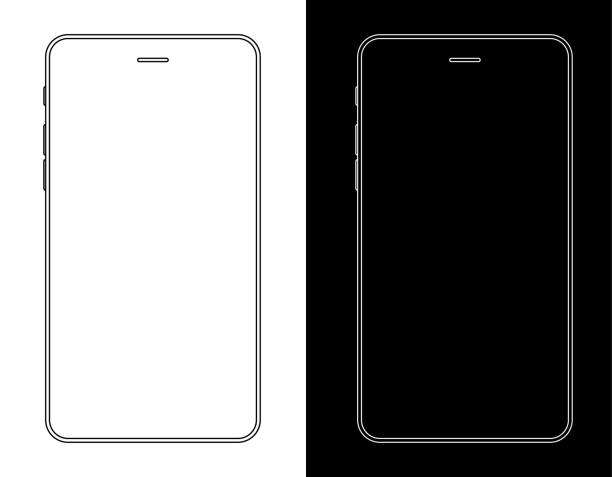 illustrazioni stock, clip art, cartoni animati e icone di tendenza di smartphone, cellulare in wireframe in bianco e nero - smart phone mobile phone touchpad telephone