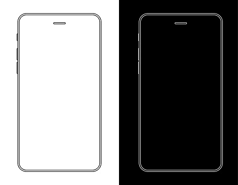 Vector Smartphone, Mobile Phone In Black And White Wireframe