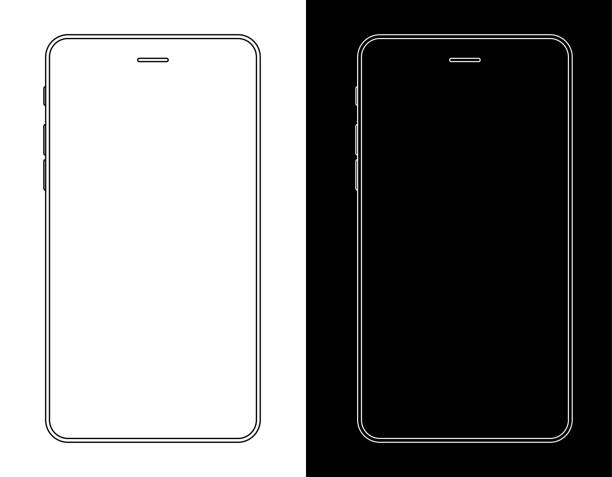 Smartphone, Mobile Phone In Black And White Wireframe Vector Smartphone, Mobile Phone In Black And White Wireframe blueprint borders stock illustrations