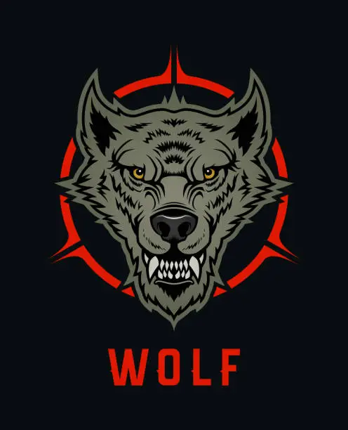 Vector illustration of Wolf, dog, or werewolf vector character mascot. Wolf head emblem