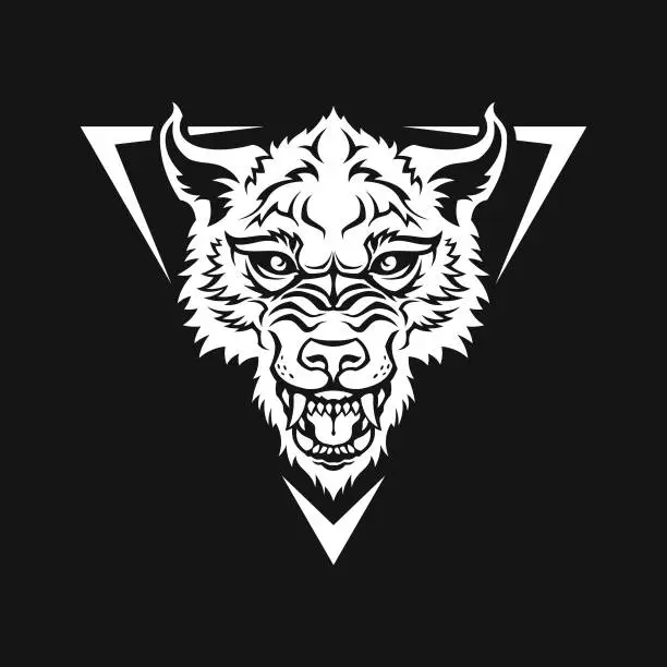 Vector illustration of Wolf head, dog, or werewolf - black and white cut out silhouette