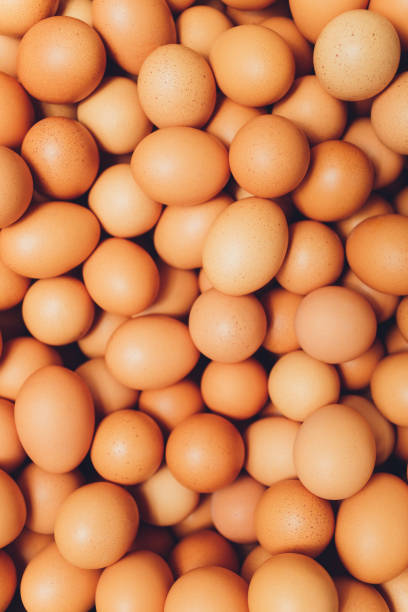 istock many fresh brown eggs for sale at a market. 1215414790