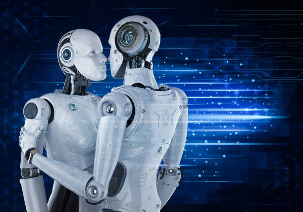 istock couple cyborg kiss 1215414826