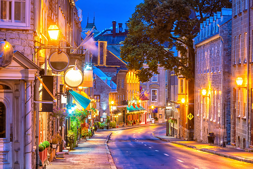 Old town area in Quebec  city, Canada at twilight