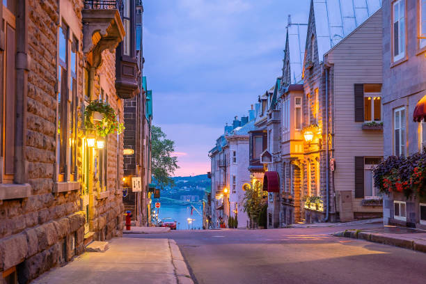 Old town area in Quebec  city, Canada Old town area in Quebec  city, Canada at twilight montreal stock pictures, royalty-free photos & images