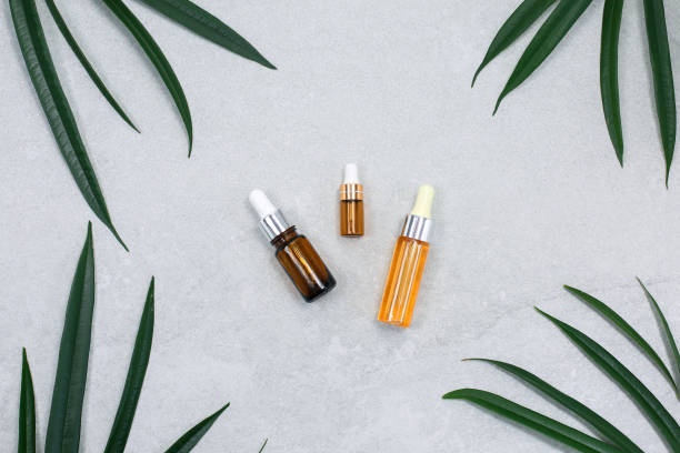 istock Natural face serum, botulin and Hyaluronic acid at stone table. 1215415866