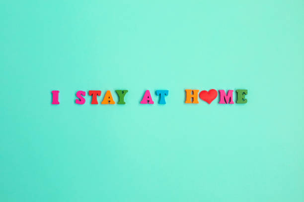 I Stay at Home phrase on blue background.