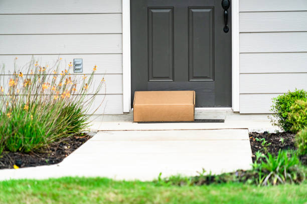 istock Delivery Service Cardboard Box on front porch 1215419798