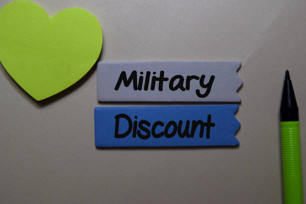 istock Military Discount write on a sticky note isolated on office desk. 1215423703