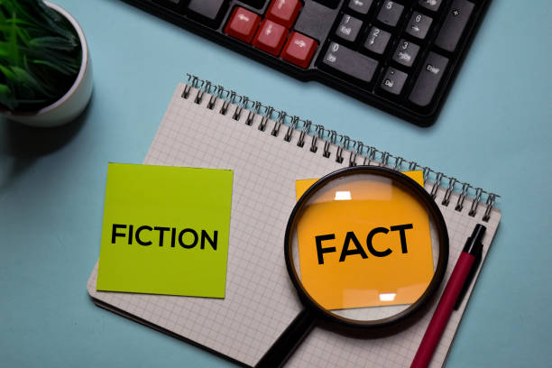 Fiction and Fact write on a sticky note isolated on office desk.