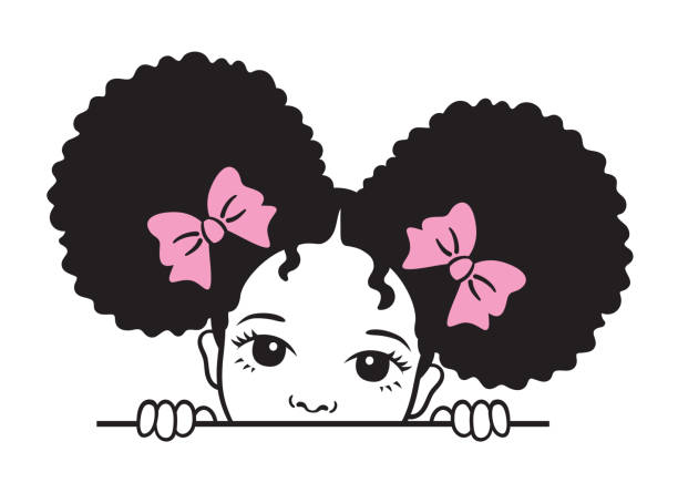 Cute Peekaboo Girl with Afro Puff Hair Cute peekaboo black girl with afro puff hair vector illustration. little black girl hairstyle stock illustrations