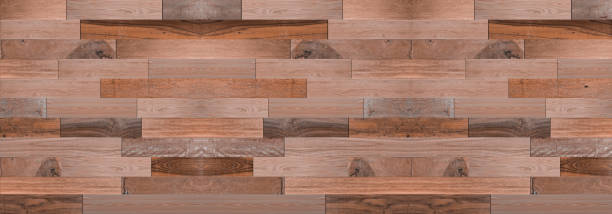 istock Panorama wood wall background. Abstract wooden texture banner with copy space for text or wallpaper. 1215430294