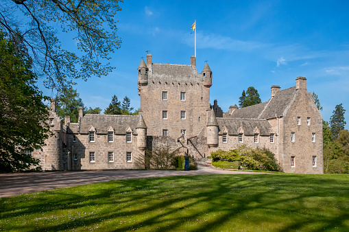 Lowther, England - June 6, 2013: Lowther castle is a 19th century country house in Cumbria, England. The castle ruins have been consolidated and the gardens are now open to the public.