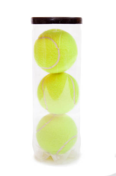 new tennis balls new tennis balls in a box on white background tennis ball container stock pictures, royalty-free photos & images