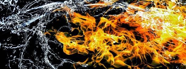 istock Abstract background with swirling fire and water 1215432762