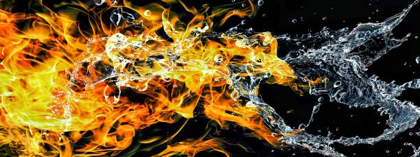 istock Abstract background with swirling fire and water 1215432765
