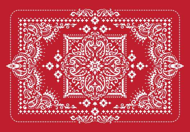 ilustrações, clipart, desenhos animados e ícones de projeto vetorial retangular bandana print para tapete, tapete, tapis, xale, toalha, têxtil, tapete de yoga. cachecol do pescoço ou design de padrão de lenço. padrão étnico ornamental tradicional com paisley e flores - pattern cube repetition backgrounds