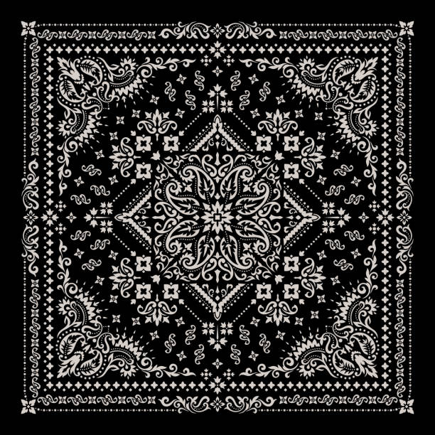 wektorowa ozdoba bandana print. tradycyjny ozdobny wzór etniczny z paisley i kwiatami. jedwabny szalik na szyję lub chusta w stylu wzoru kwadratowego, najlepszy motyw do nadruku na tkaninie lub papperze - traditional culture asia indigenous culture india stock illustrations