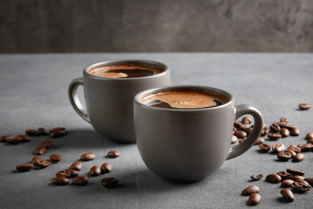 two cups of fresh black homemade coffee