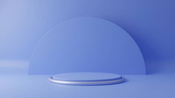 Blue pastel product stand on background. Abstract minimal geometry concept. Studio podium platform theme. Exhibition and business marketing presentation stage. 3D illustration rendering graphic design