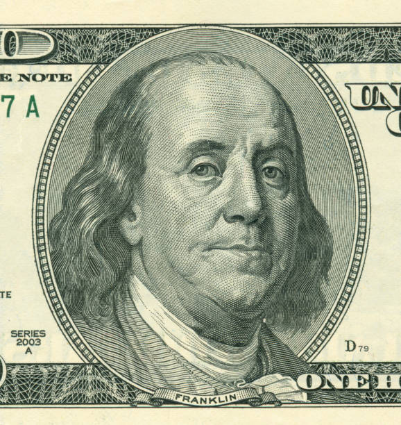 미국 돈에 프랭클린의 클로즈업 초상화 - 벤저민 프랭클린 뉴스 사진 이미지