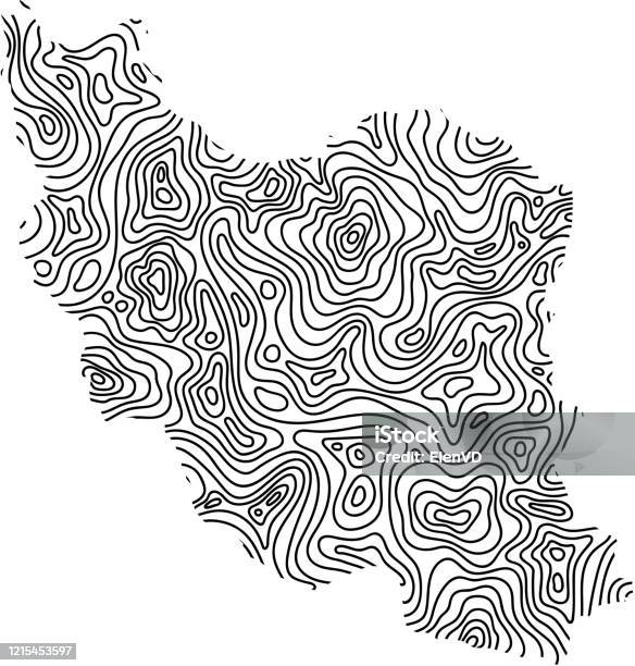 Iran Isoline Map Iran Map From Black Isolines Or Level Line Geographic Topographic Map ...