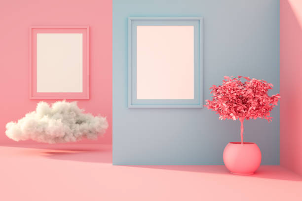 istock 3D Empty Frame in living room with sunlight and cloud 1215453779