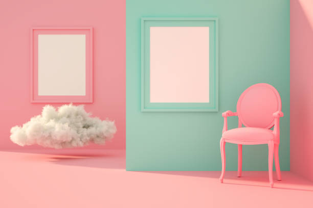 3D Empty Frame in living room with sunlight and cloud